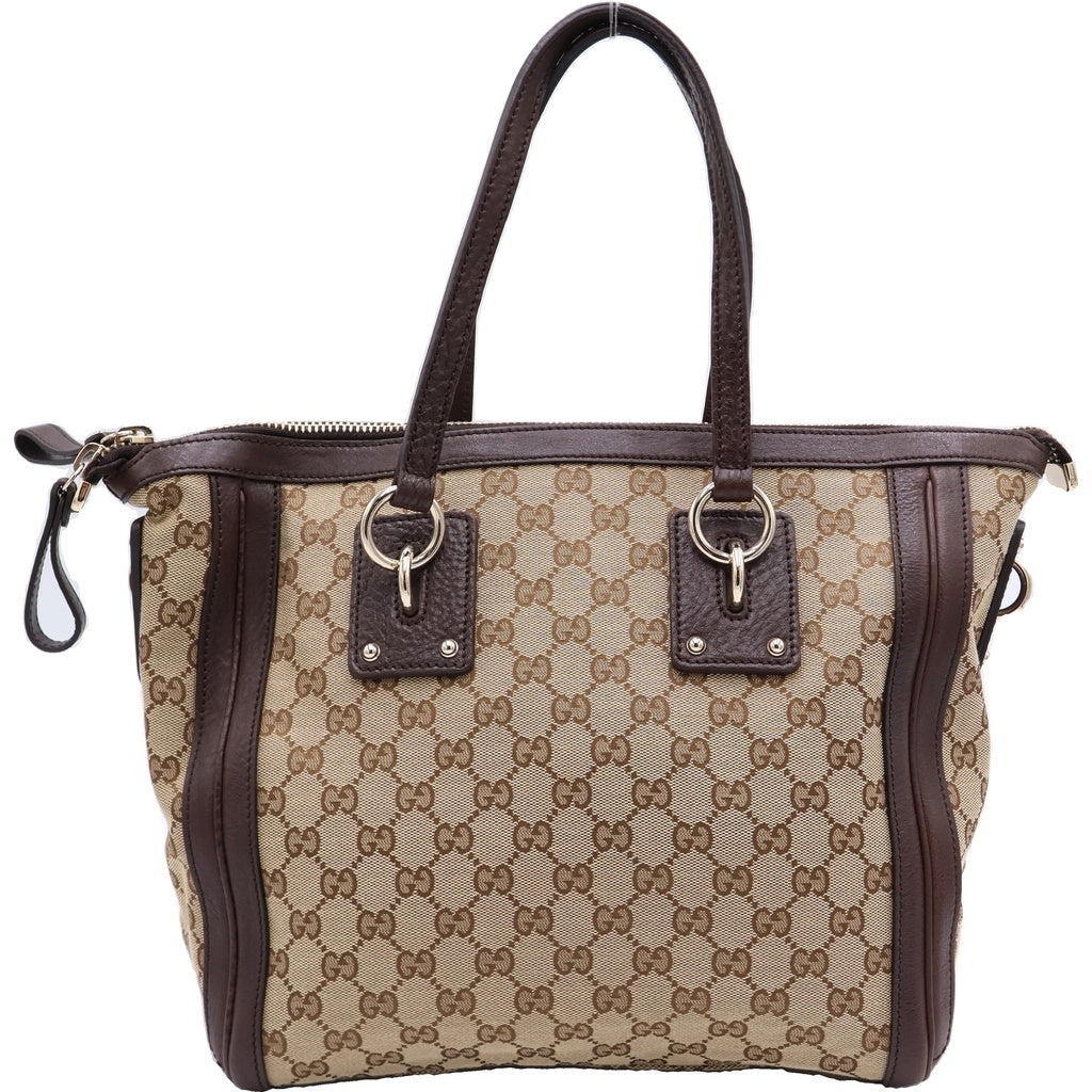 GUCCI(グッチ) GGキャンバス 2WAYショルダーバッグ ハンドバッグ トートバッグ ブラウン×ベージュ レザー×キャンバス 247281 ゴールド金具 レディース