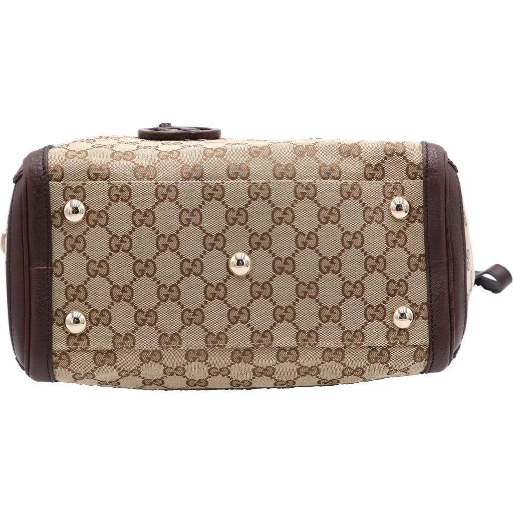 GUCCI(グッチ) GGキャンバス 2WAYショルダーバッグ ハンドバッグ トートバッグ ブラウン×ベージュ レザー×キャンバス 247281 ゴールド金具 レディース