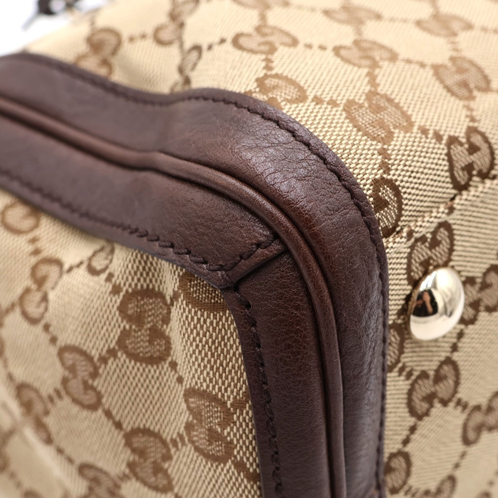 GUCCI(グッチ) GGキャンバス 2WAYショルダーバッグ ハンドバッグ トートバッグ ブラウン×ベージュ レザー×キャンバス 247281 ゴールド金具 レディース