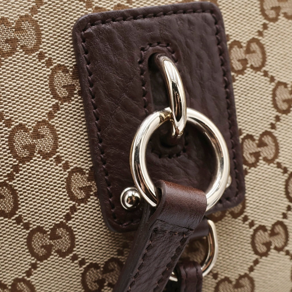 GUCCI(グッチ) GGキャンバス 2WAYショルダーバッグ ハンドバッグ トートバッグ ブラウン×ベージュ レザー×キャンバス 247281 ゴールド金具 レディース