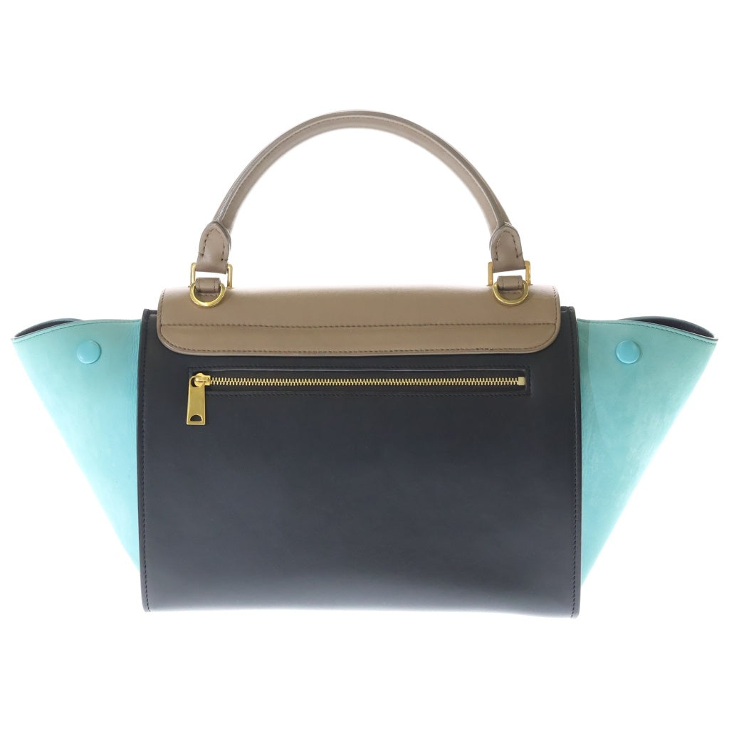 CELINE(セリーヌ) トラペーズ 2WAYハンドバッグ ショルダーバッグ ブラウン×ブラック×ブルー レザー ゴールド金具 レディース