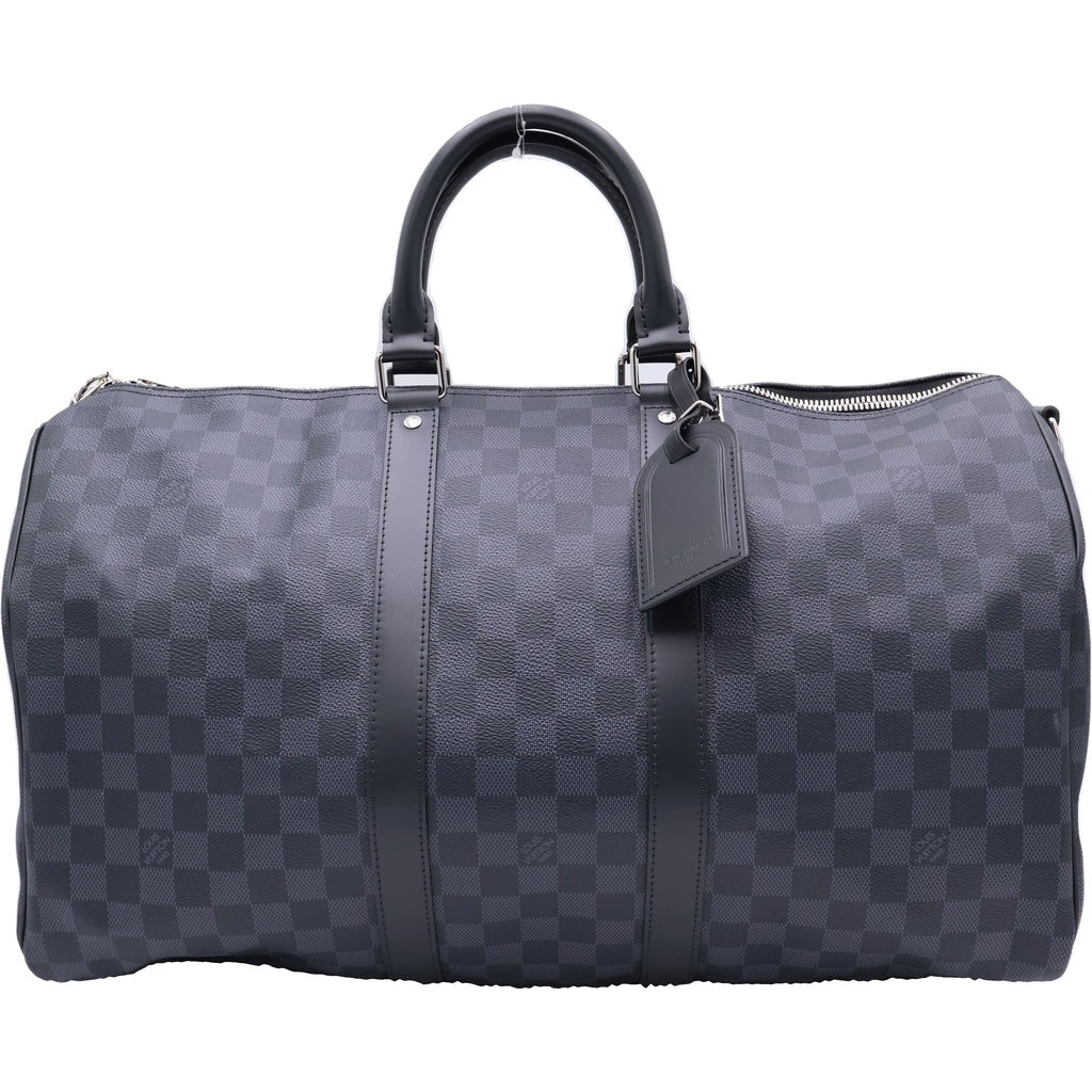 LOUIS VUITTON(ルイヴィトン) ダミエグラフィット キーポルバンドリエール45 2WAYハンドバッグ ショルダーバッグ ボストンバッグ ブラック レザー×PVC N41418 シルバー金具 レディース