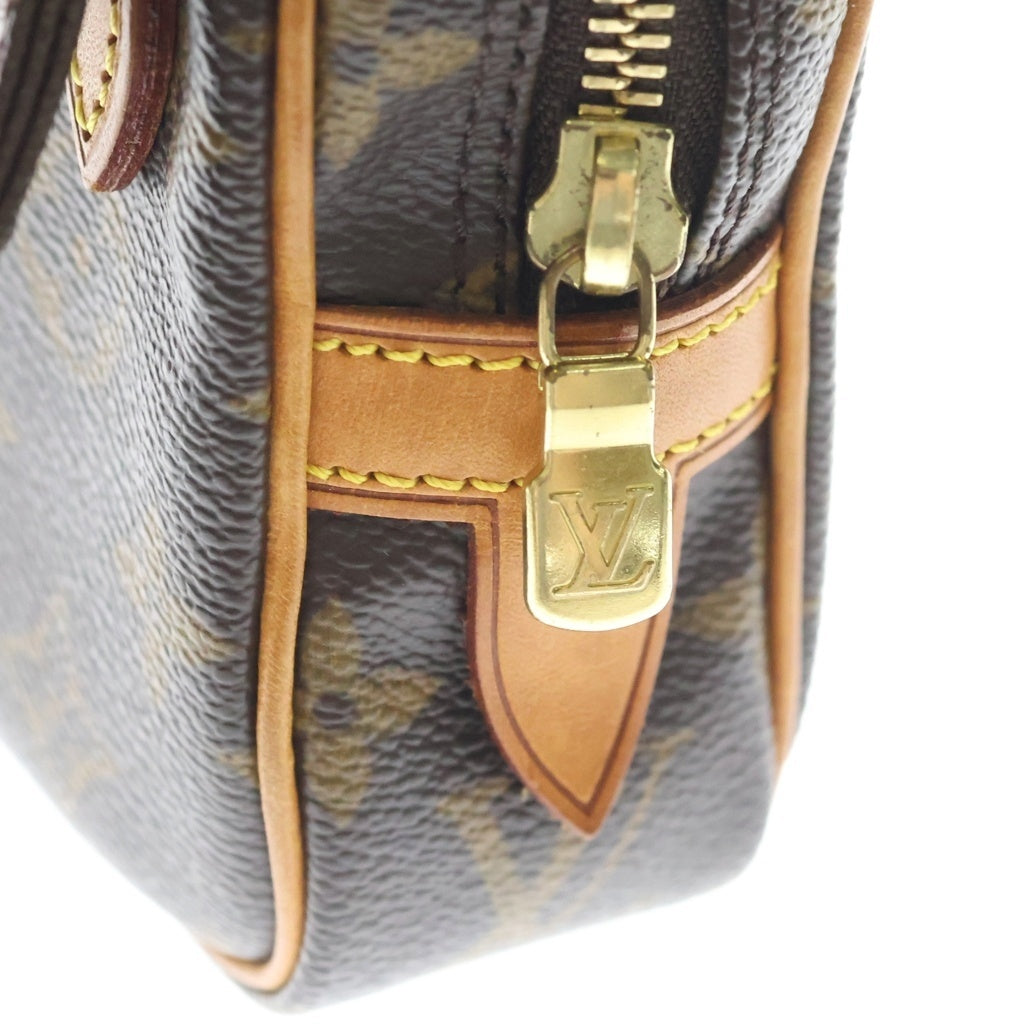 LOUIS VUITTON(ルイヴィトン) モノグラム ポシェットマルリーバンドリエール ショルダーバッグ ブラウン レザー×PVC M51828 ゴールド金具 レディース
