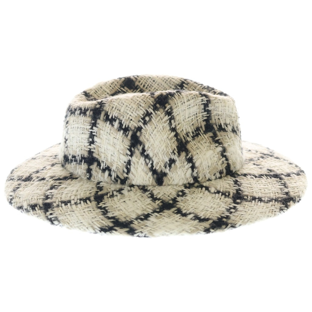 CHANEL(シャネル) ツイード チェック総柄 アルパカ混 ウール ハット 帽子 ホワイト/ブラック レディース
