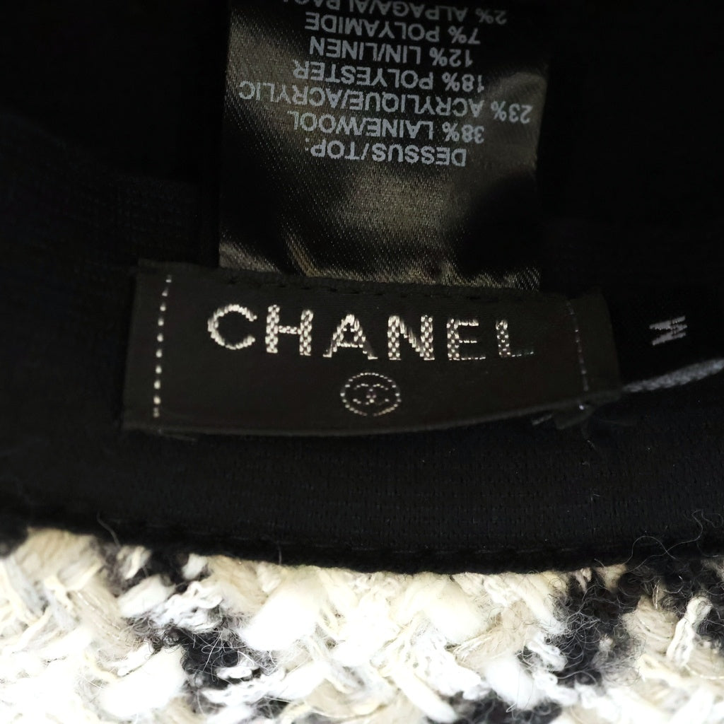 CHANEL(シャネル) ツイード チェック総柄 アルパカ混 ウール ハット 帽子 ホワイト/ブラック レディース