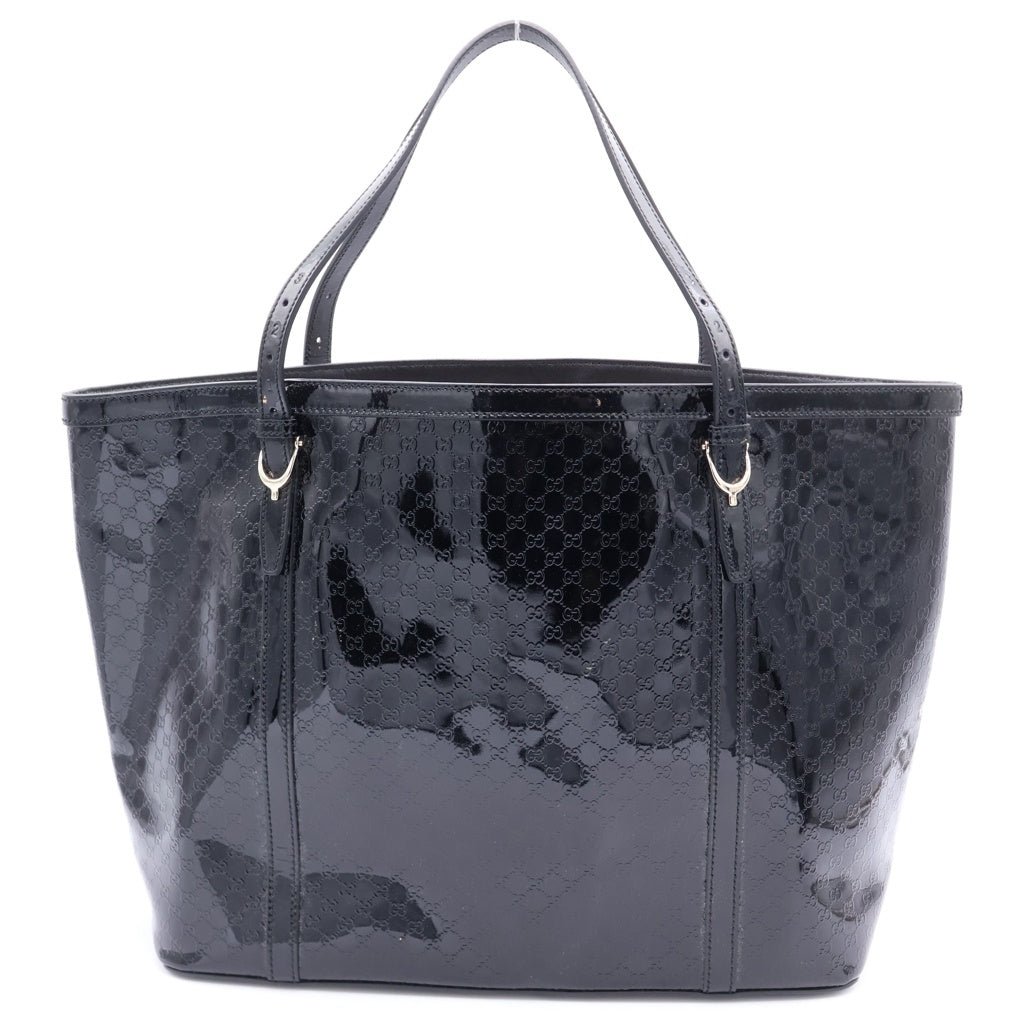 GUCCI(グッチ) マイクログッチシマ トートバッグ ハンドバッグ ブラック エナメル 309613 ゴールド金具 レディース