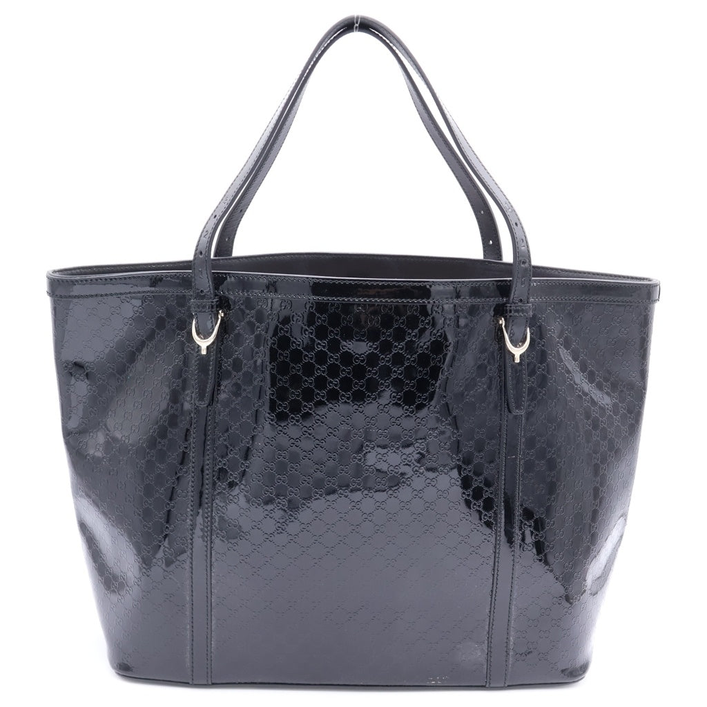GUCCI(グッチ) マイクログッチシマ トートバッグ ハンドバッグ ブラック エナメル 309613 ゴールド金具 レディース