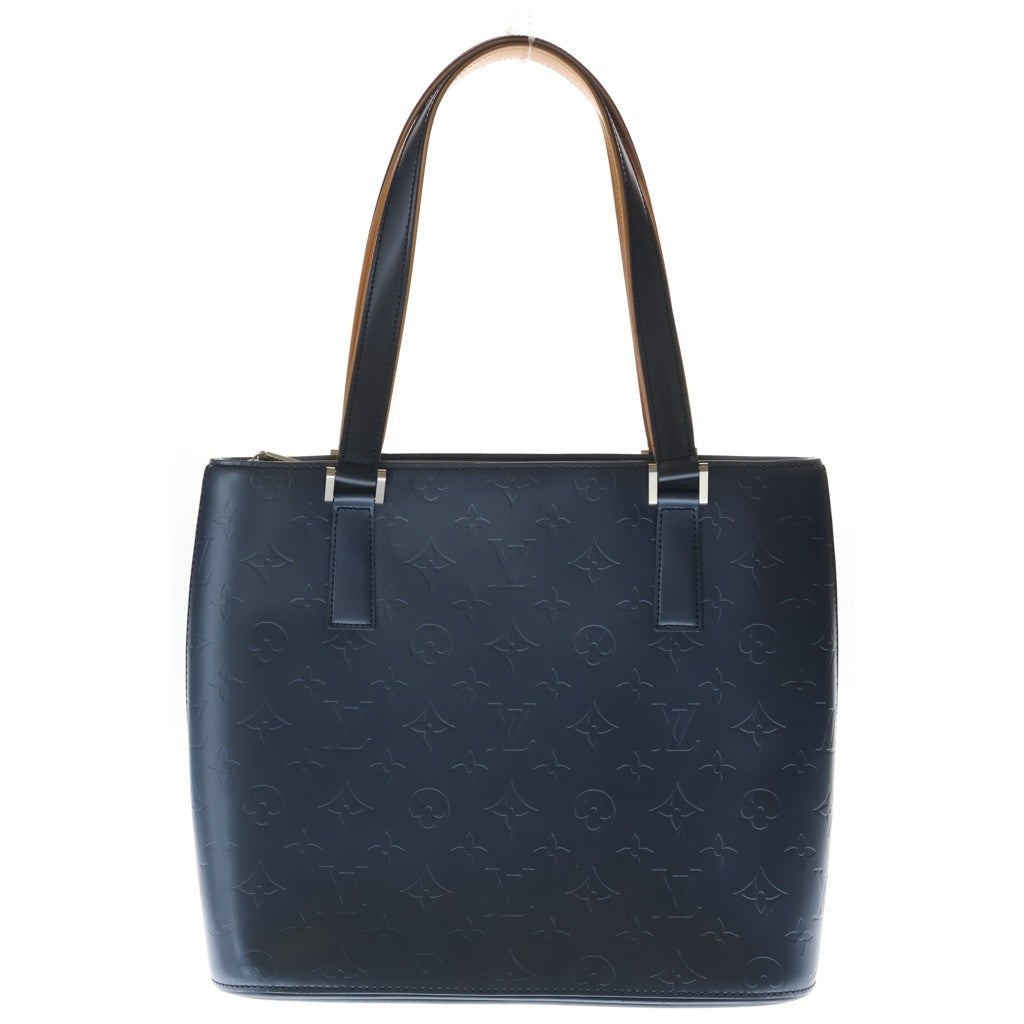 LOUIS VUITTON(ルイヴィトン) モノグラムマット ストックトン ハンドバッグ トートバッグ メタリックネイビー レザー M55112 シルバー金具 レディース