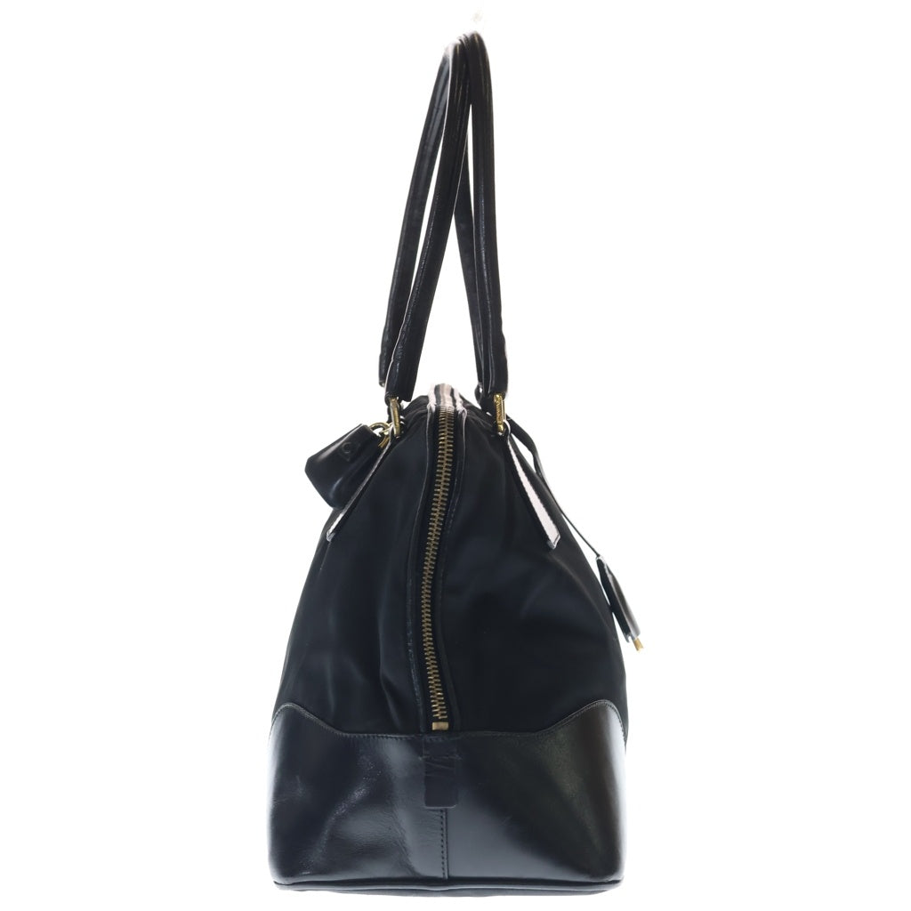 PRADA(プラダ) トライアングルロゴプレート ナイロン レザー ハンドバッグ ゴールド金具 ブラック レディース