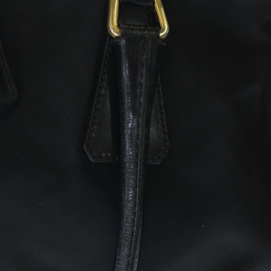PRADA(プラダ) トライアングルロゴプレート ナイロン レザー ハンドバッグ ゴールド金具 ブラック レディース