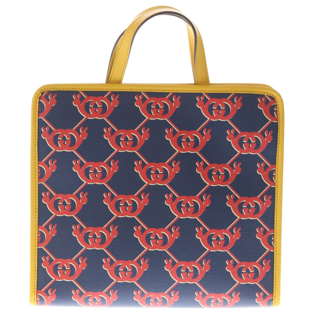 GUCCI(グッチ) チルドレンズ ハンドバッグ トートバッグ レッド×ネイビー×イエロー レザー×PVC 605614 シルバー金具 レディース