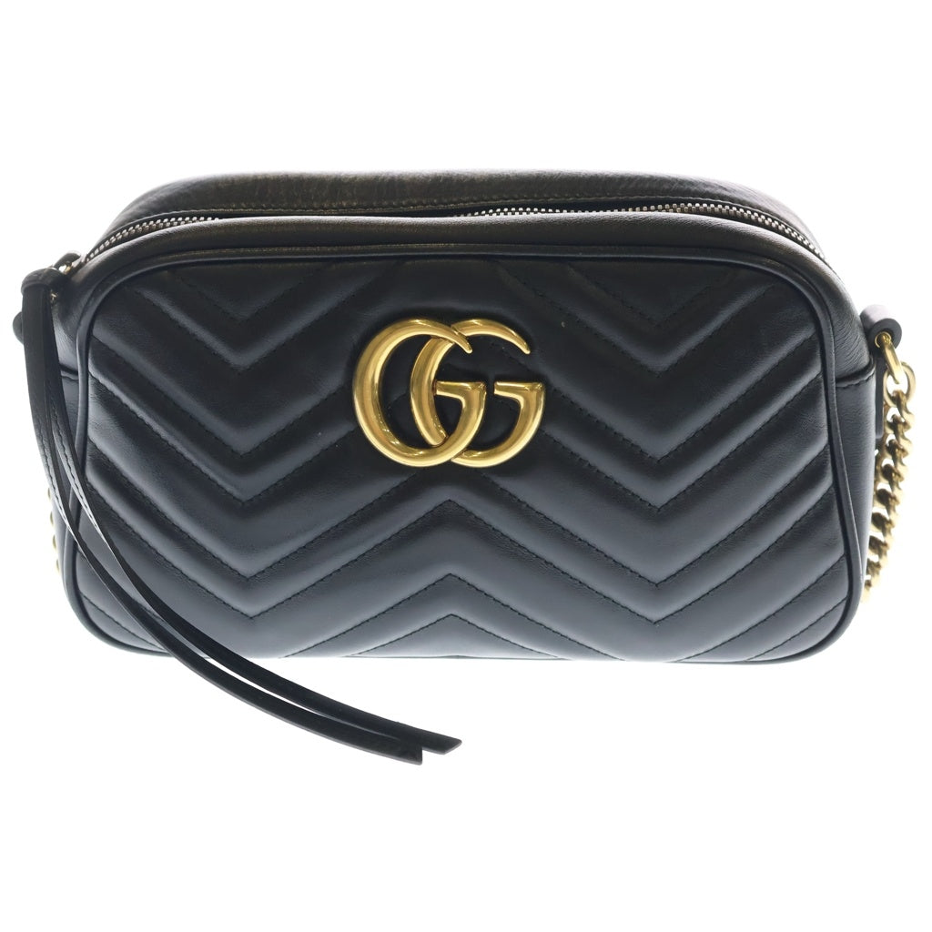 GUCCI(グッチ) GGマーモント レザー ゴールド金具 ショルダーバッグ ブラック 447632 レディース