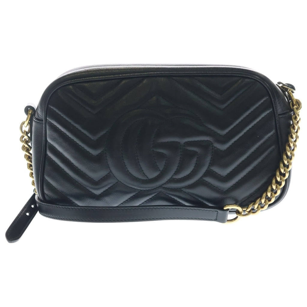 GUCCI(グッチ) GGマーモント レザー ゴールド金具 ショルダーバッグ ブラック 447632 レディース