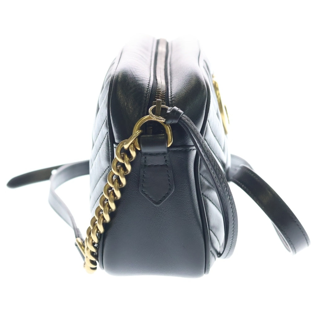 GUCCI(グッチ) GGマーモント レザー ゴールド金具 ショルダーバッグ ブラック 447632 レディース