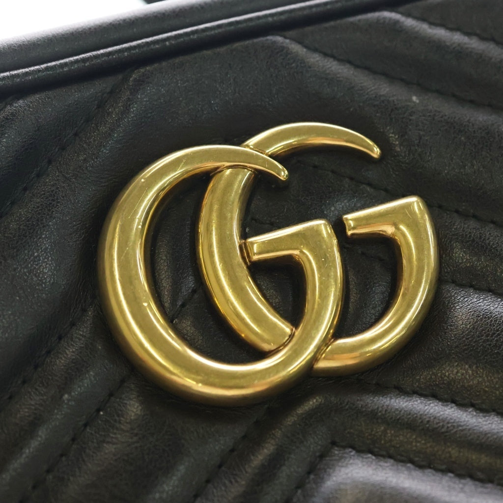 GUCCI(グッチ) GGマーモント レザー ゴールド金具 ショルダーバッグ ブラック 447632 レディース