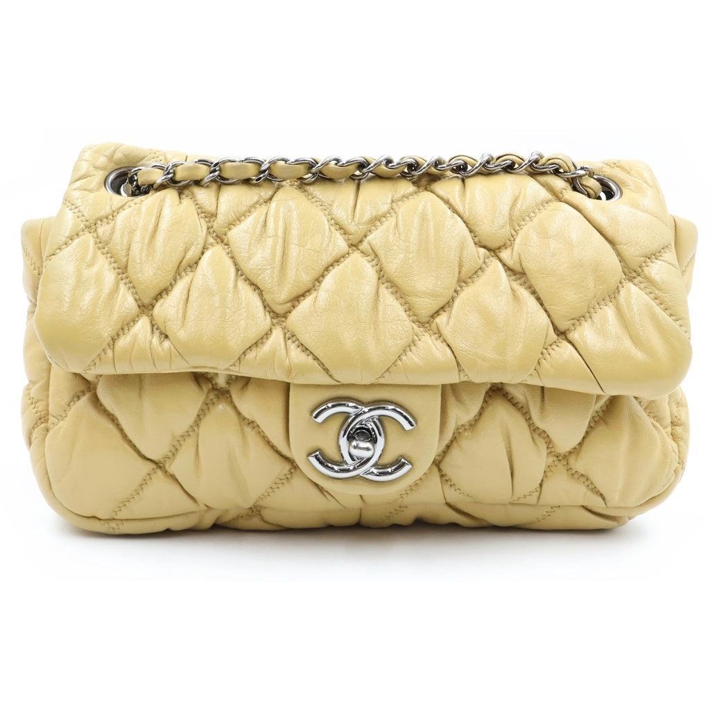 CHANEL(シャネル) マトラッセ24 バブルキルト ターンロック Sフラップ チェーンショルダーバッグ ブラウンベージュ レザー ガンメタ金具 レディース