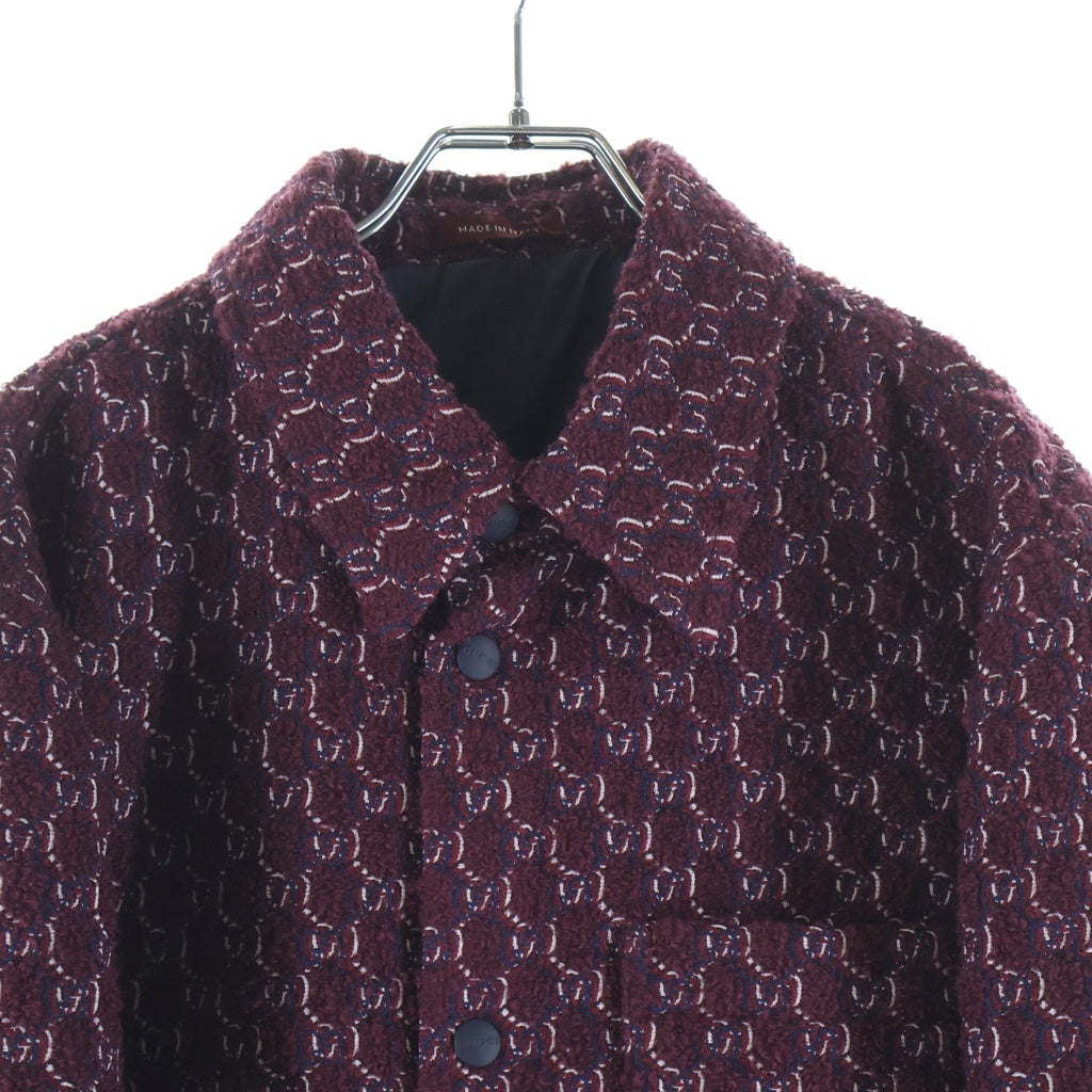 GUCCI(グッチ) 24AW Burgundy Boucle Padded Shirt バーガンディブークレ パデットシャツ ジャケット Gジャカード ウール 787904