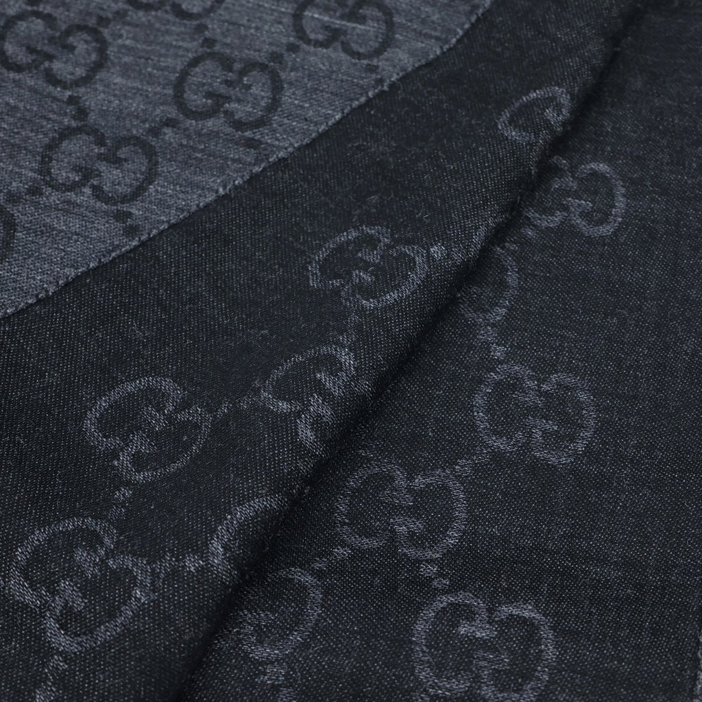 GUCCI(グッチ) GGジャガード シルク混ウールスカーフ マフラー フリンジ グレー 165904