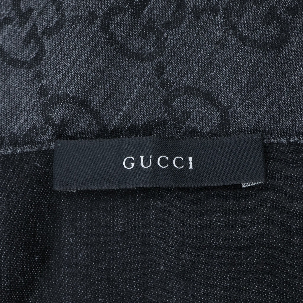 GUCCI(グッチ) GGジャガード シルク混ウールスカーフ マフラー フリンジ グレー 165904