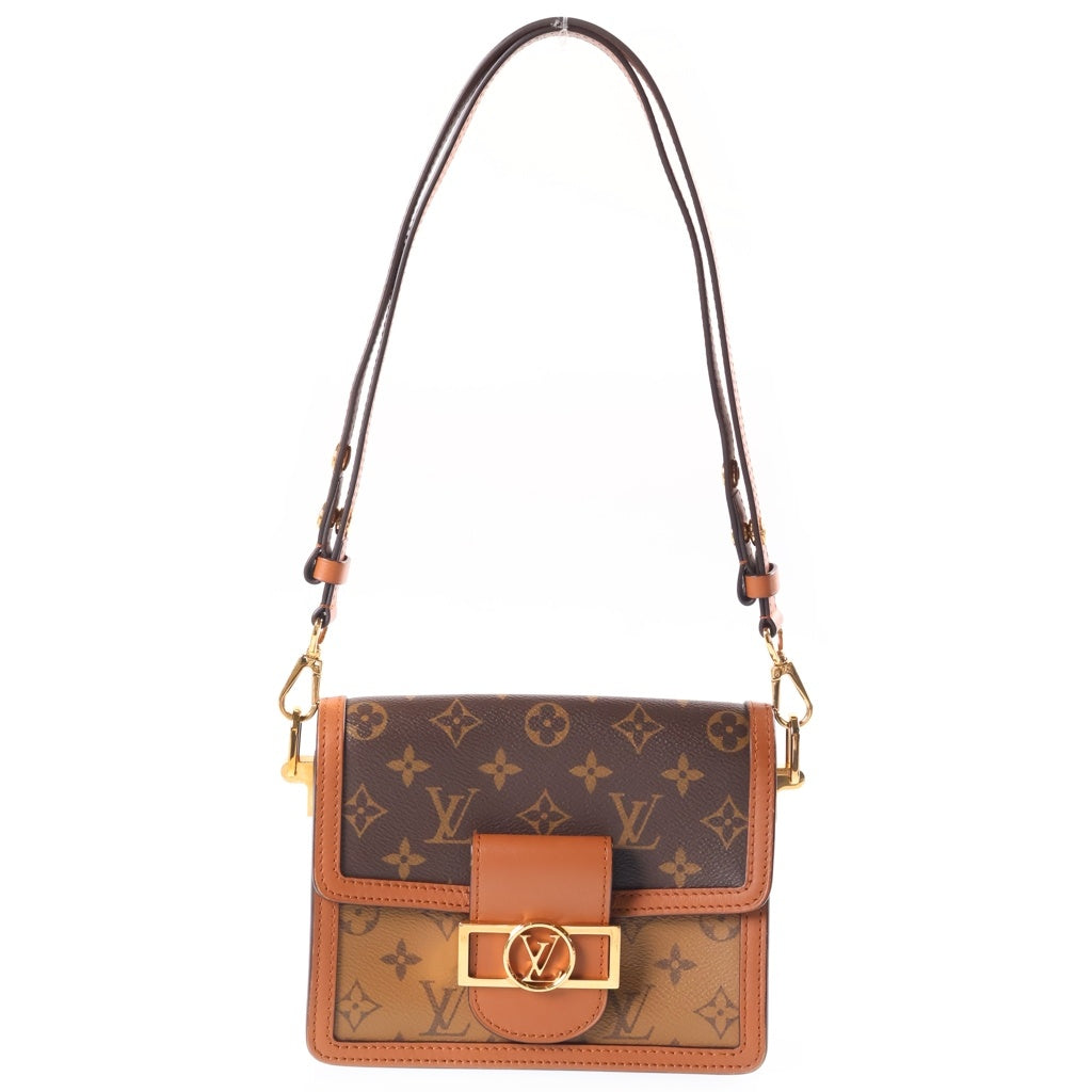 LOUIS VUITTON(ルイヴィトン) モノグラムリバース ドーフィーヌMINI ショルダーバッグ ブラウン レザー×PVC M45959 ゴールド金具 レディース