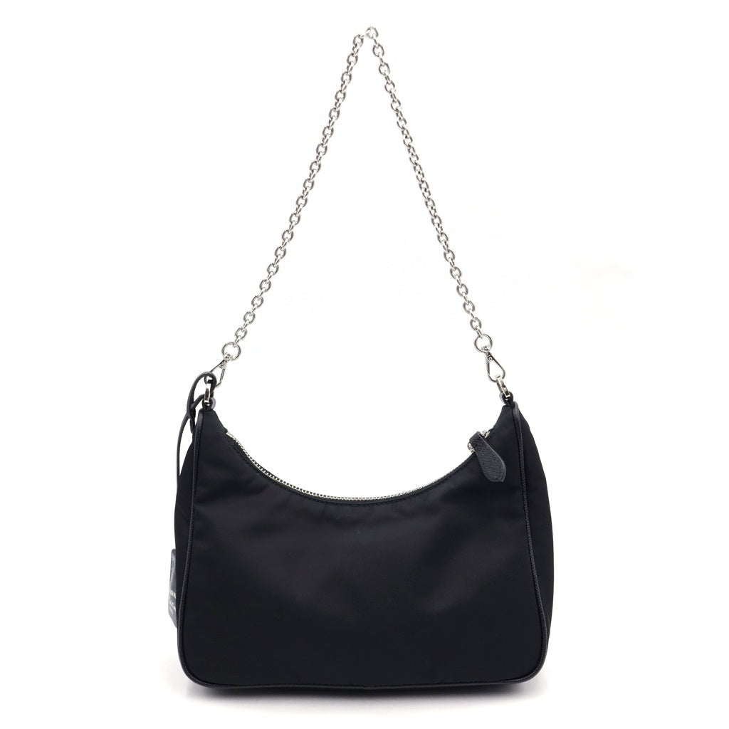 PRADA(プラダ) リナイロン ショルダーバッグ チェーンハンドバッグ ブラック ナイロン IBH204 シルバー金具 レディース