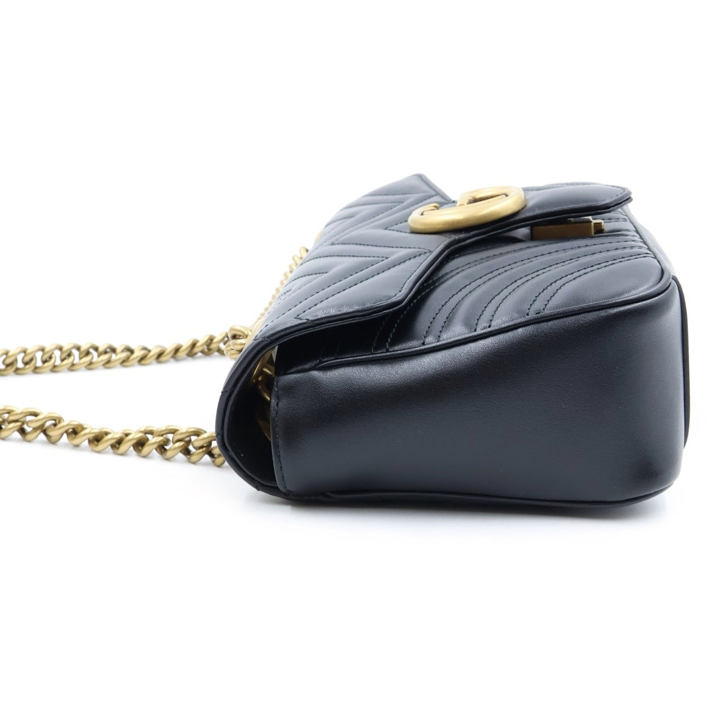 GUCCI(グッチ) GGマーモント チェーンショルダーバッグ ブラック レザー 443497 ゴールド金具 レディース