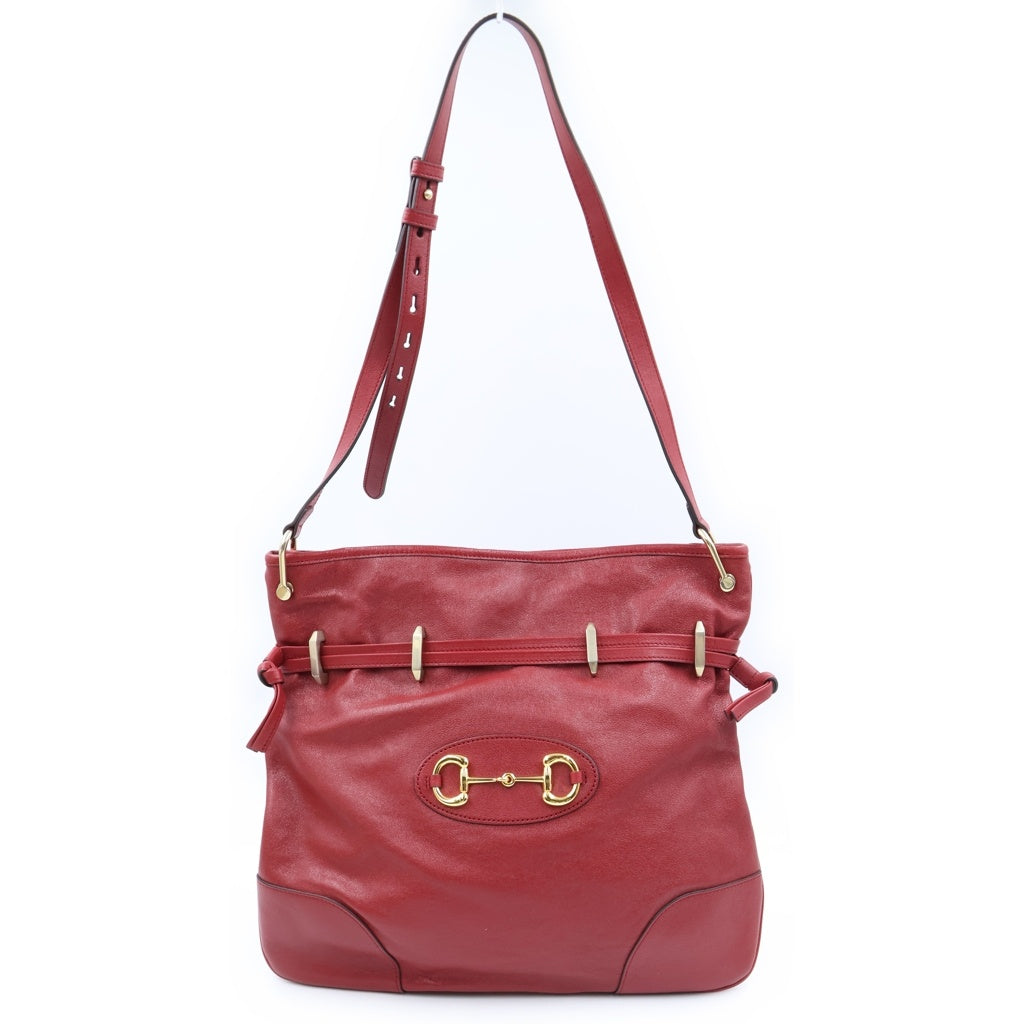 GUCCI(グッチ) ホースビット1955 ドローストリング ショルダーバッグ レッド レザー 602089 ゴールド金具 レディース