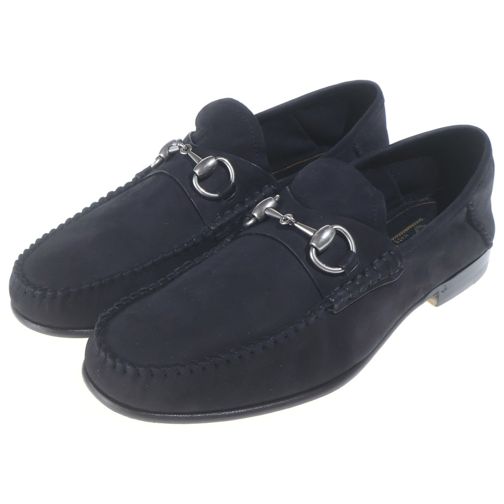GUCCI(グッチ) 1953 ホースビット スエードレザー ローカットシューズ ローファー シルバー金具 ブラック レディース
