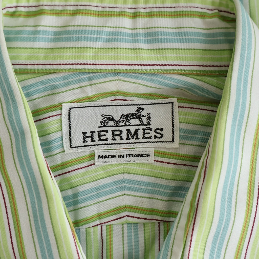 HERMES(エルメス) コットンストライプ長袖シャツ ライトグリーン レディース
