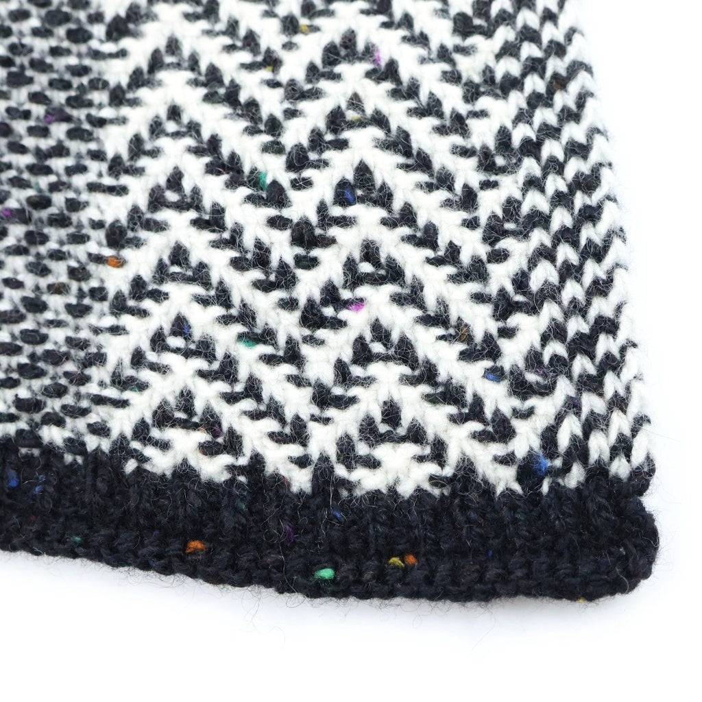 CHANEL(シャネル) Cashmere Stallココマーク 千鳥柄カシミヤストール マフラー ロゴ ブラック/ホワイト レディース