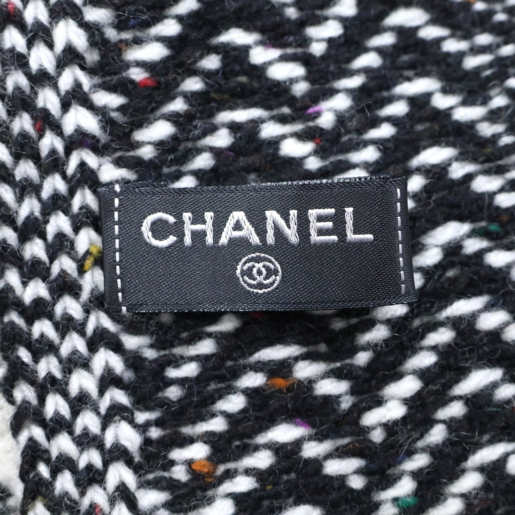 CHANEL(シャネル) Cashmere Stallココマーク 千鳥柄カシミヤストール マフラー ロゴ ブラック/ホワイト レディース
