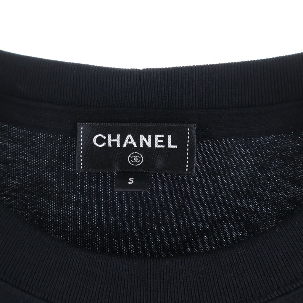 CHANEL(シャネル) Face Print T-Shirt フェイスプリント スパンコール ビジュー装飾 半袖Tシャツ カットソー コットン ブラック P72144K10357 レディース