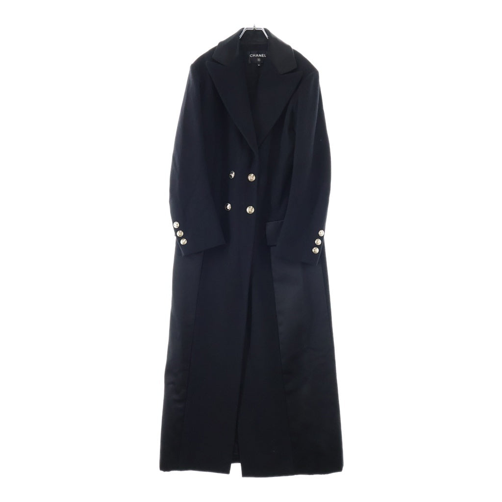 CHANEL(シャネル) Double Breasted Wool Long Coat ココマークボタン ダブルブレスト シルク切り替え ウールロングコート ブラック P65359V61311 レディース