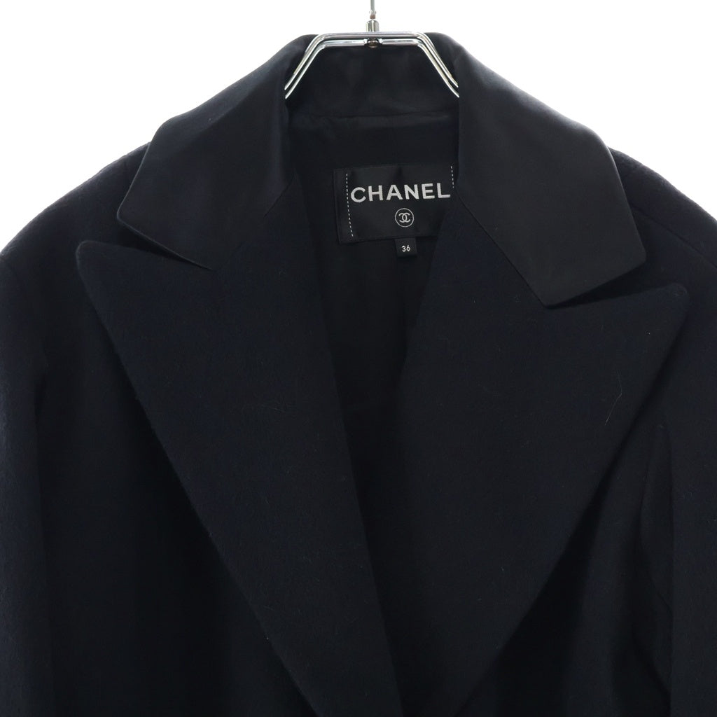 CHANEL(シャネル) Double Breasted Wool Long Coat ココマークボタン ダブルブレスト シルク切り替え ウールロングコート ブラック P65359V61311 レディース