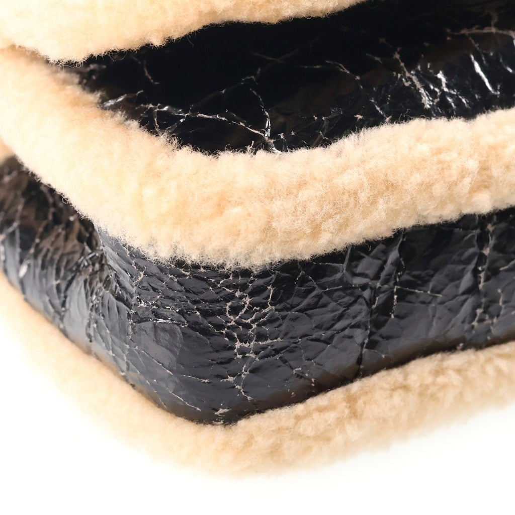 CHANEL(シャネル) CCマニア ココマーク パテントレザー シアリング ムートン チェーンショルダーバッグ ゴールド金具 ブラック/ベージュ 28番台 レディース