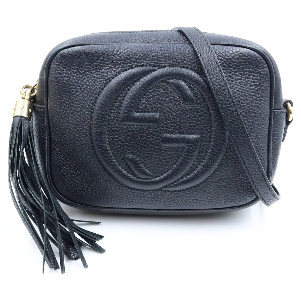GUCCI(グッチ) ソーホー インターロッキングG フリンジ タッセル レザー ショルダーバッグ ポシェット ブラック 308364 レディース