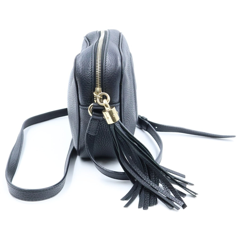 GUCCI(グッチ) ソーホー インターロッキングG フリンジ タッセル レザー ショルダーバッグ ポシェット ブラック 308364 レディース