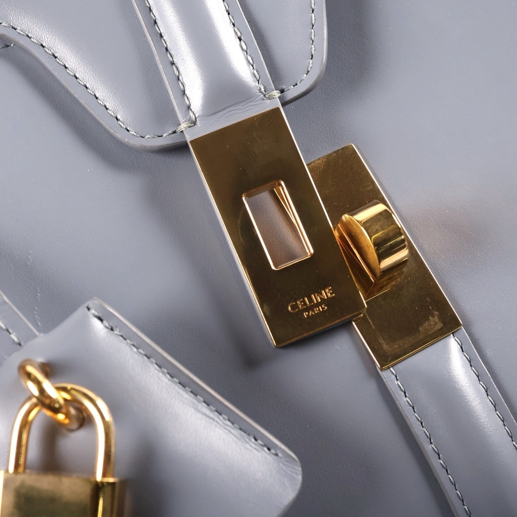 CELINE(セリーヌ) 16 セーズ スモール 2weyショルダーバック ハンドバック ゴールド金具 レザー ブルーグレー レディース
