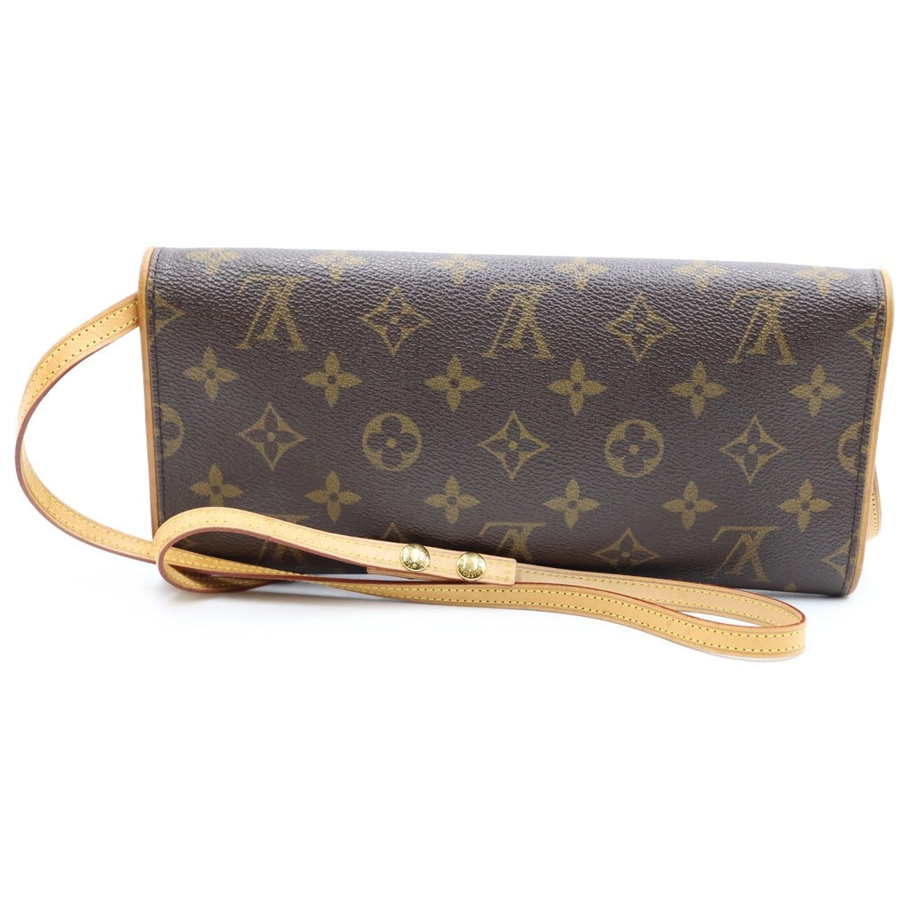 LOUIS VUITTON(ルイヴィトン) モノグラム ポシェットツインGM ショルダーバッグ ブラウン レザー×PVC M51852 ゴールド金具 レディース