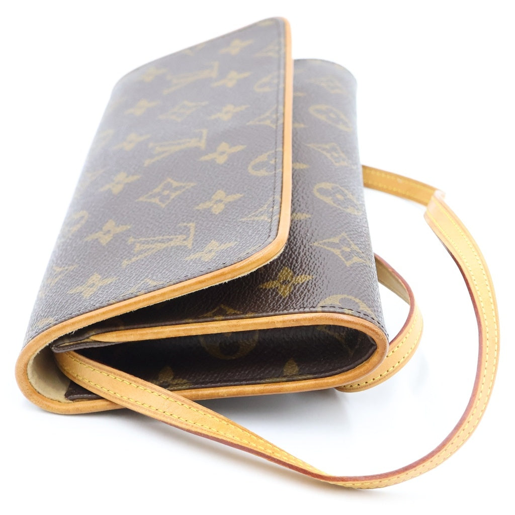 LOUIS VUITTON(ルイヴィトン) モノグラム ポシェットツインGM ショルダーバッグ ブラウン レザー×PVC M51852 ゴールド金具 レディース