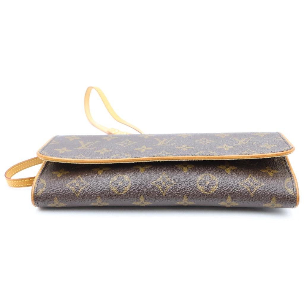 LOUIS VUITTON(ルイヴィトン) モノグラム ポシェットツインGM ショルダーバッグ ブラウン レザー×PVC M51852 ゴールド金具 レディース