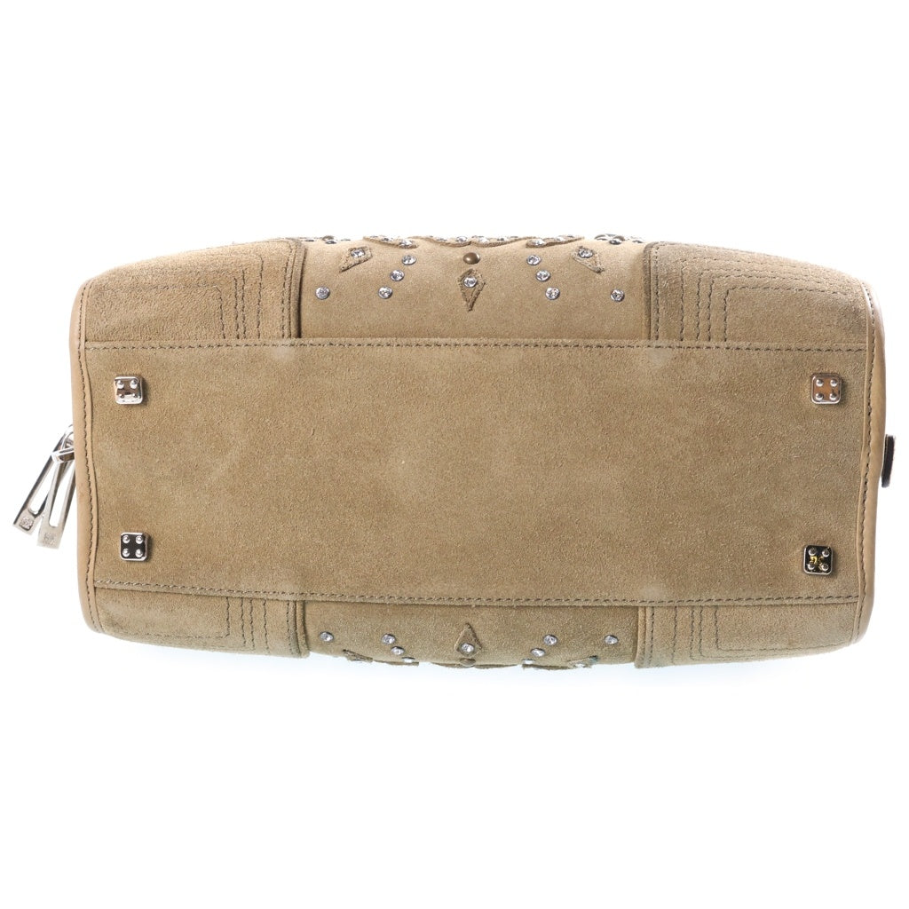 LOEWE(ロエベ) アマソナ28 ラインストーン ハンドバッグ ボストンバッグ カーキ スエード シルバー金具 レディース