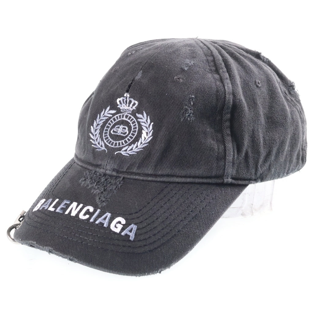 BALENCIAGA(バレンシアガ) Destroyed BB Pierced Cap キャップ 帽子 ロゴ キャンバス ダメージ加工 661887 410B2