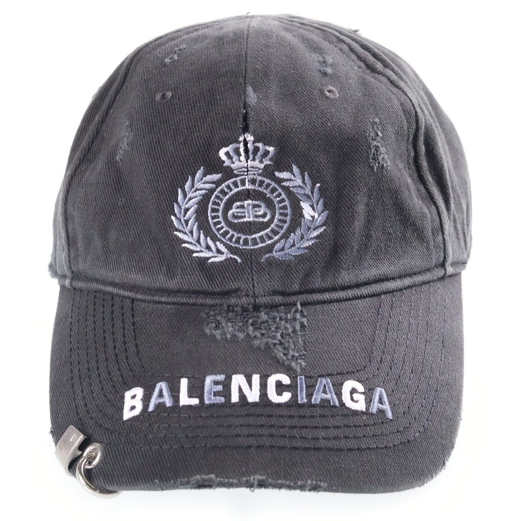 BALENCIAGA(バレンシアガ) Destroyed BB Pierced Cap キャップ 帽子 ロゴ キャンバス ダメージ加工 661887 410B2