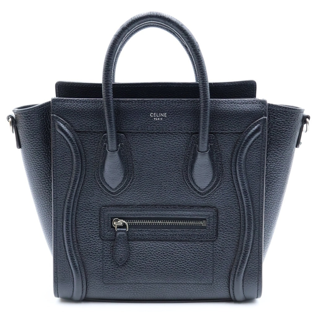 CELINE(セリーヌ) ラゲージ ナノショッパー 2WAYハンドバッグ ショルダーバッグ ブラック レザー シルバー金具 レディース
