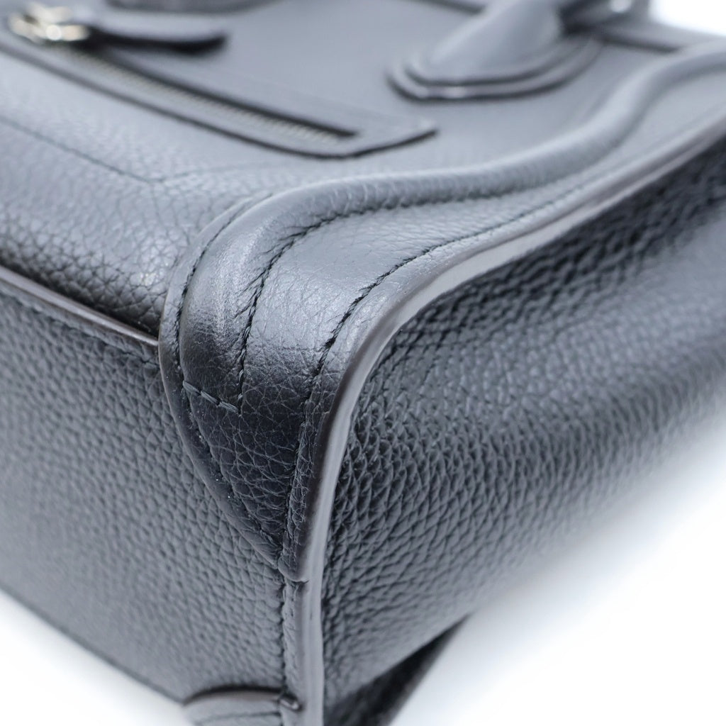 CELINE(セリーヌ) ラゲージ ナノショッパー 2WAYハンドバッグ ショルダーバッグ ブラック レザー シルバー金具 レディース
