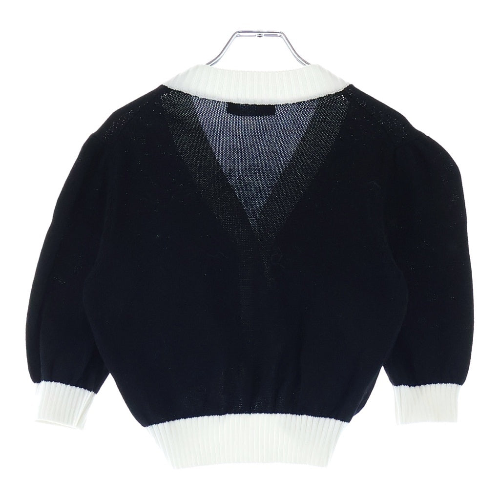 PRADA(プラダ) クロップド プレーン ニット カーディガン コットン ブラック/ホワイト P25104 レディース