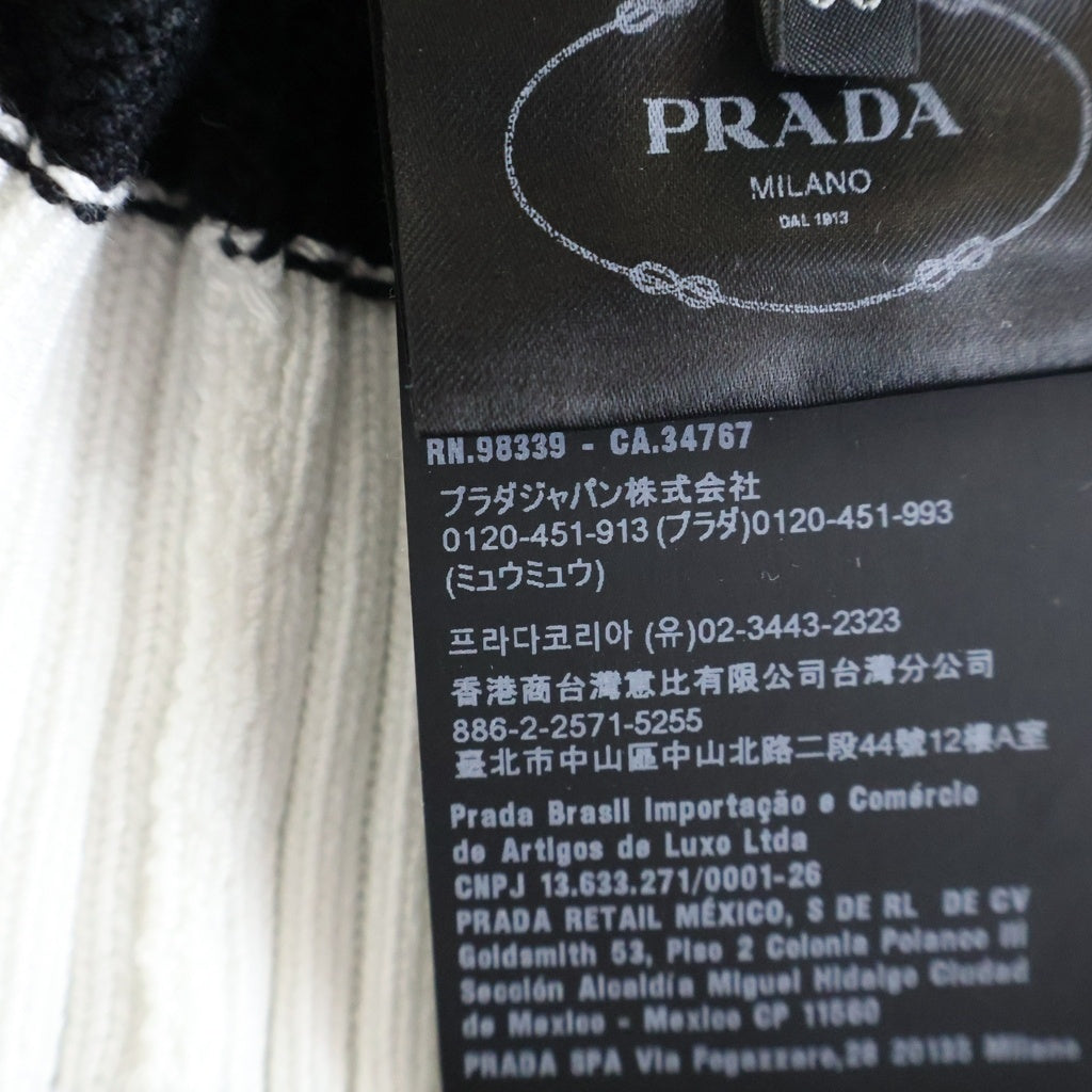 PRADA(プラダ) クロップド プレーン ニット カーディガン コットン ブラック/ホワイト P25104 レディース