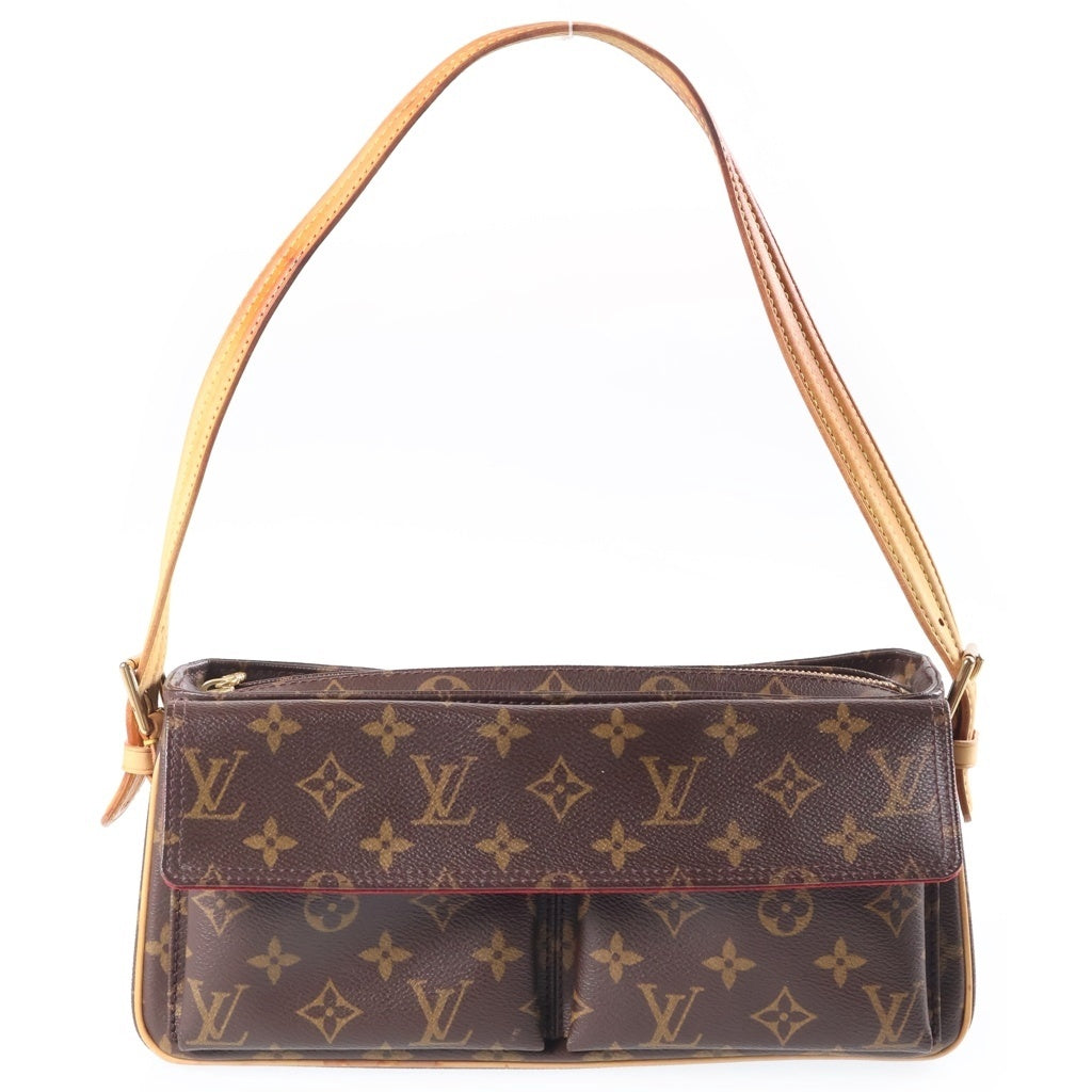 LOUIS VUITTON(ルイヴィトン) モノグラム ヴィヴァシテMM ワンショルダーバッグ ハンドバッグ ブラウン レザー×PVC M51164 ゴールド金具 レディース