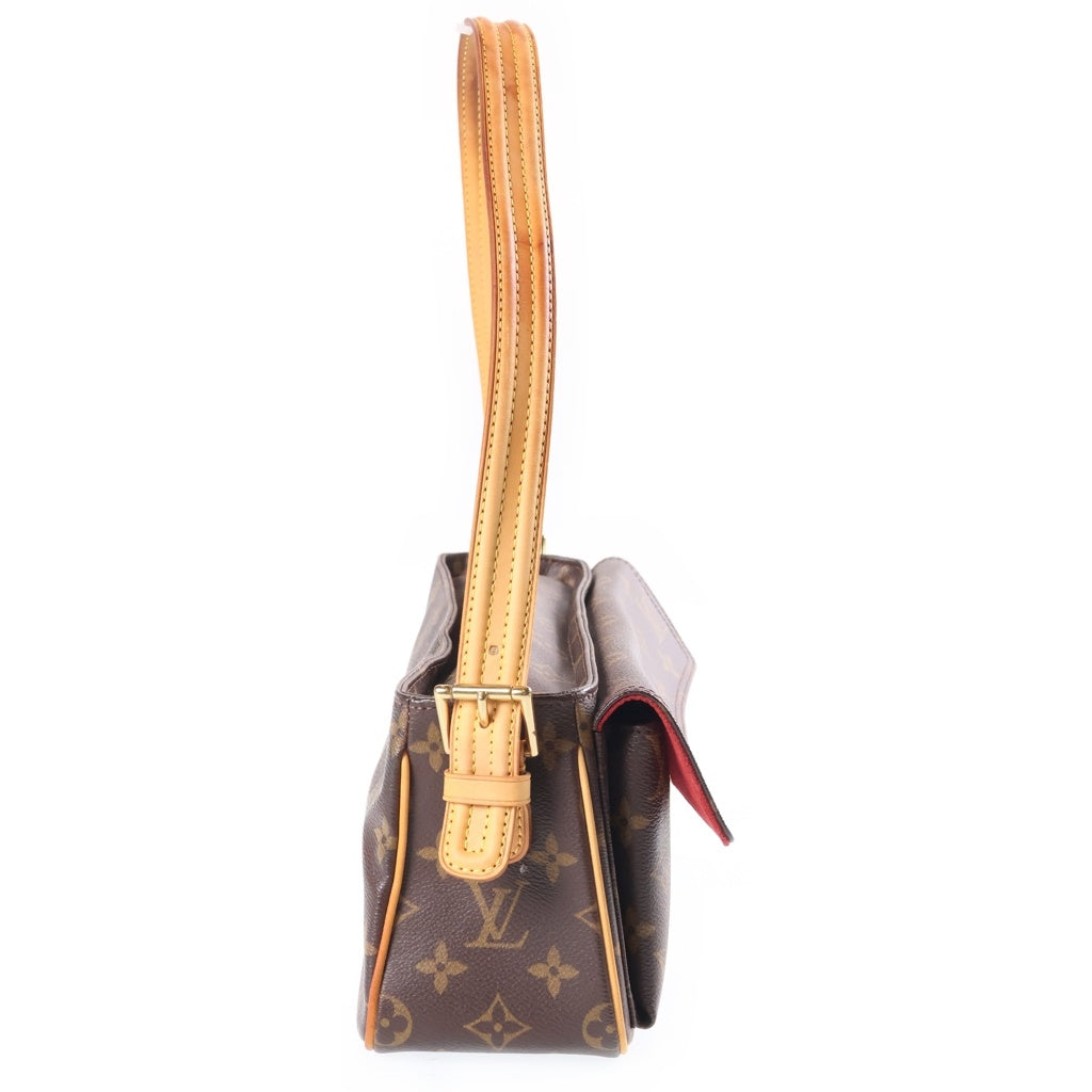 LOUIS VUITTON(ルイヴィトン) モノグラム ヴィヴァシテMM ワンショルダーバッグ ハンドバッグ ブラウン レザー×PVC M51164 ゴールド金具 レディース